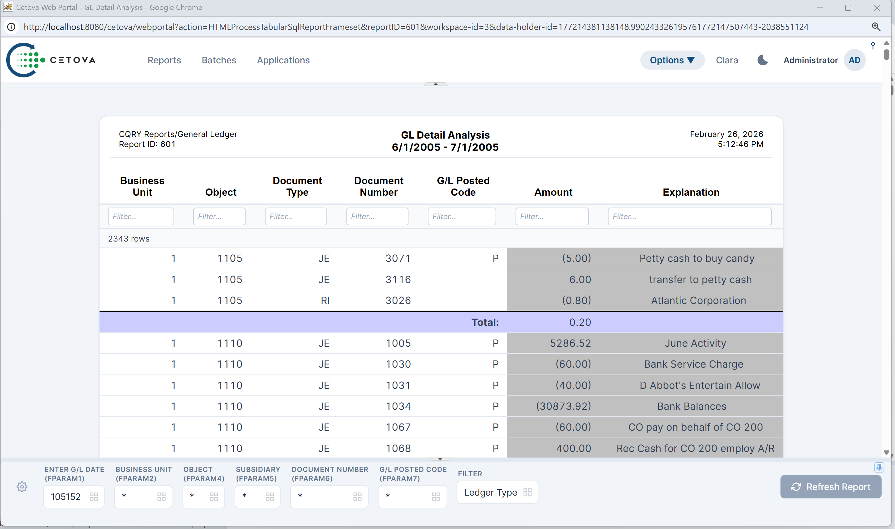 Cetova C-QRY general ledger detail analysis for JD Edwards