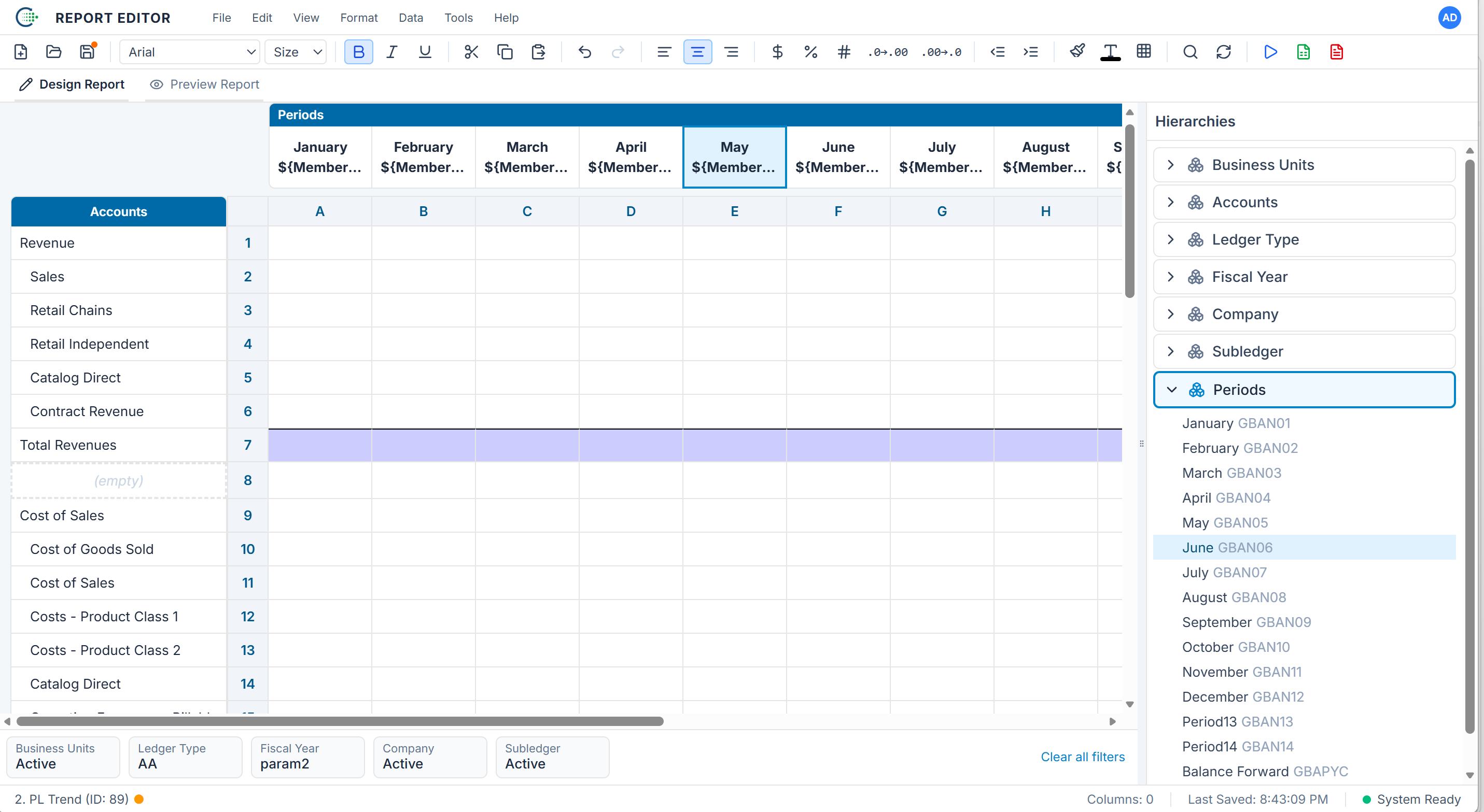 Cetova C-FAR editor for JD Edwards reporting